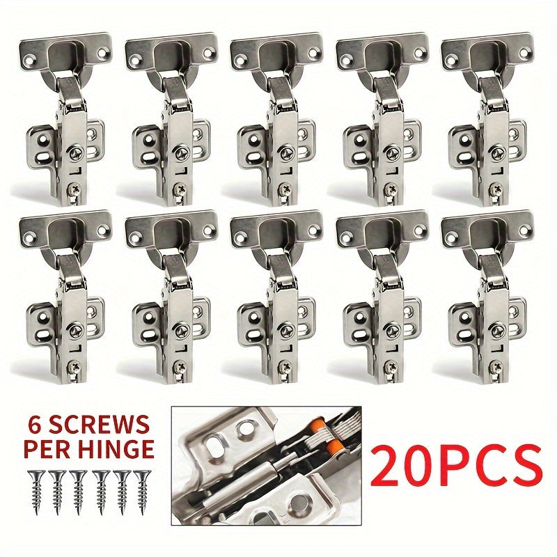 10/20pcs Soft-Close Matte Brushed Metal Cabinet Hinges - Surface Mount Damping Hinges with 6 Screws, Wardrobe & Kitchen Cabinetr
