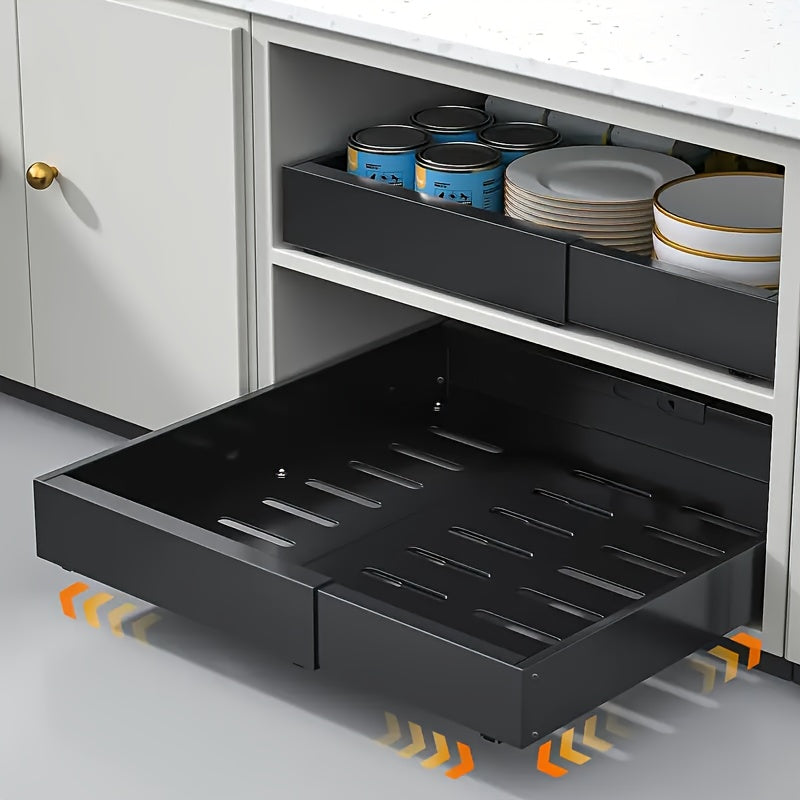 Pull-out Cabinet Storage Rack with 3 Silent Slide Rails, No Drilling Required, Suitable for Kitchen Spice Tableware Organization