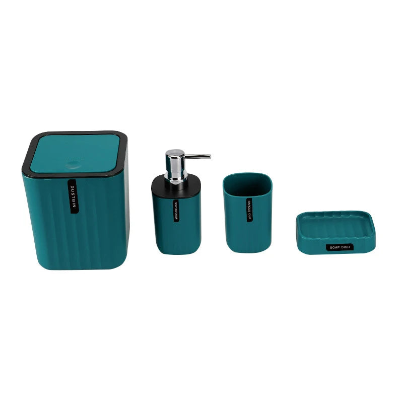4pcs/set Bathroom Accessories Set, Includes Desktop Trash Can, Soap Dispenser, Toothbrush Holder, Toothbrush Cup, Giftift