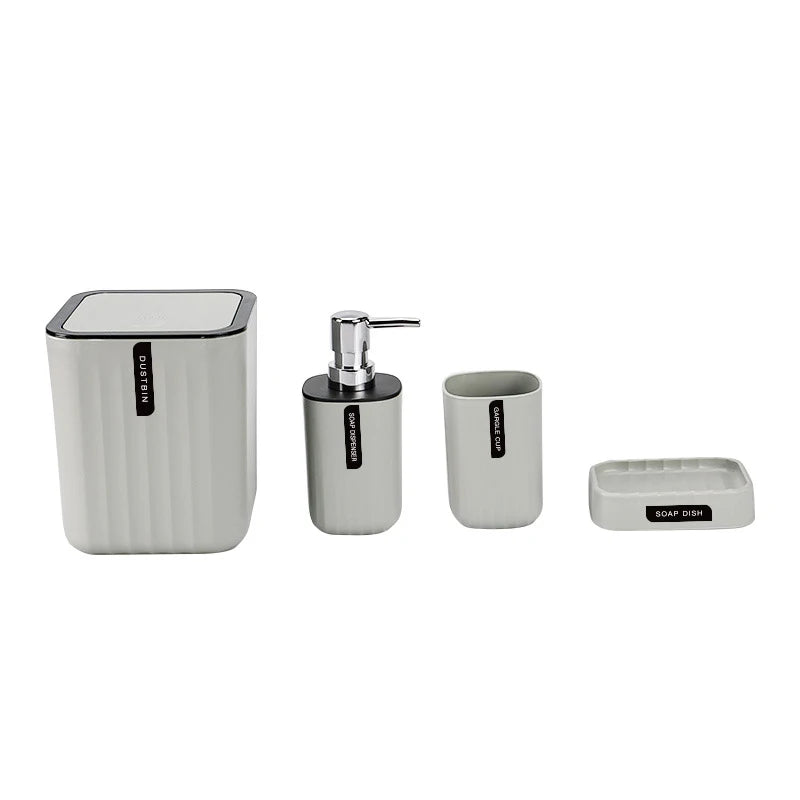 4pcs/set Bathroom Accessories Set, Includes Desktop Trash Can, Soap Dispenser, Toothbrush Holder, Toothbrush Cup, Giftift