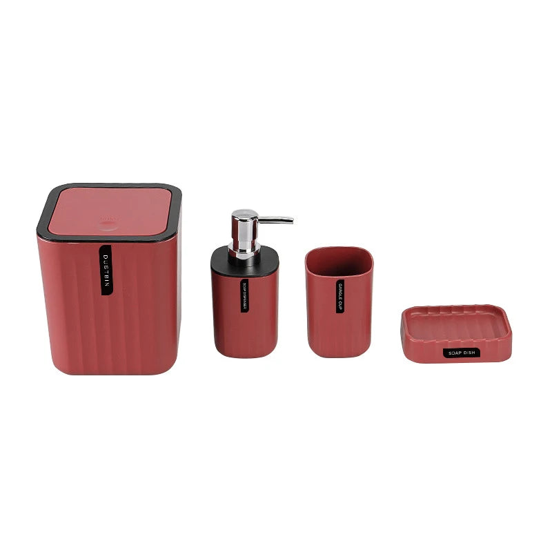 4pcs/set Bathroom Accessories Set, Includes Desktop Trash Can, Soap Dispenser, Toothbrush Holder, Toothbrush Cup, Giftift