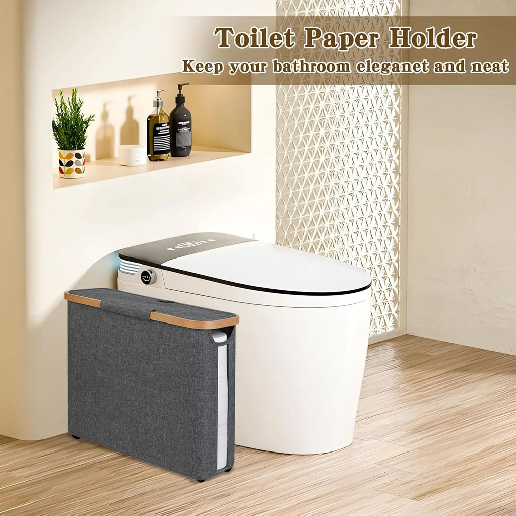 Toilet Paper Storage Basket with Lid Holds 12 Roll Paper Foldable Large Capacity Toilet Paper Holder