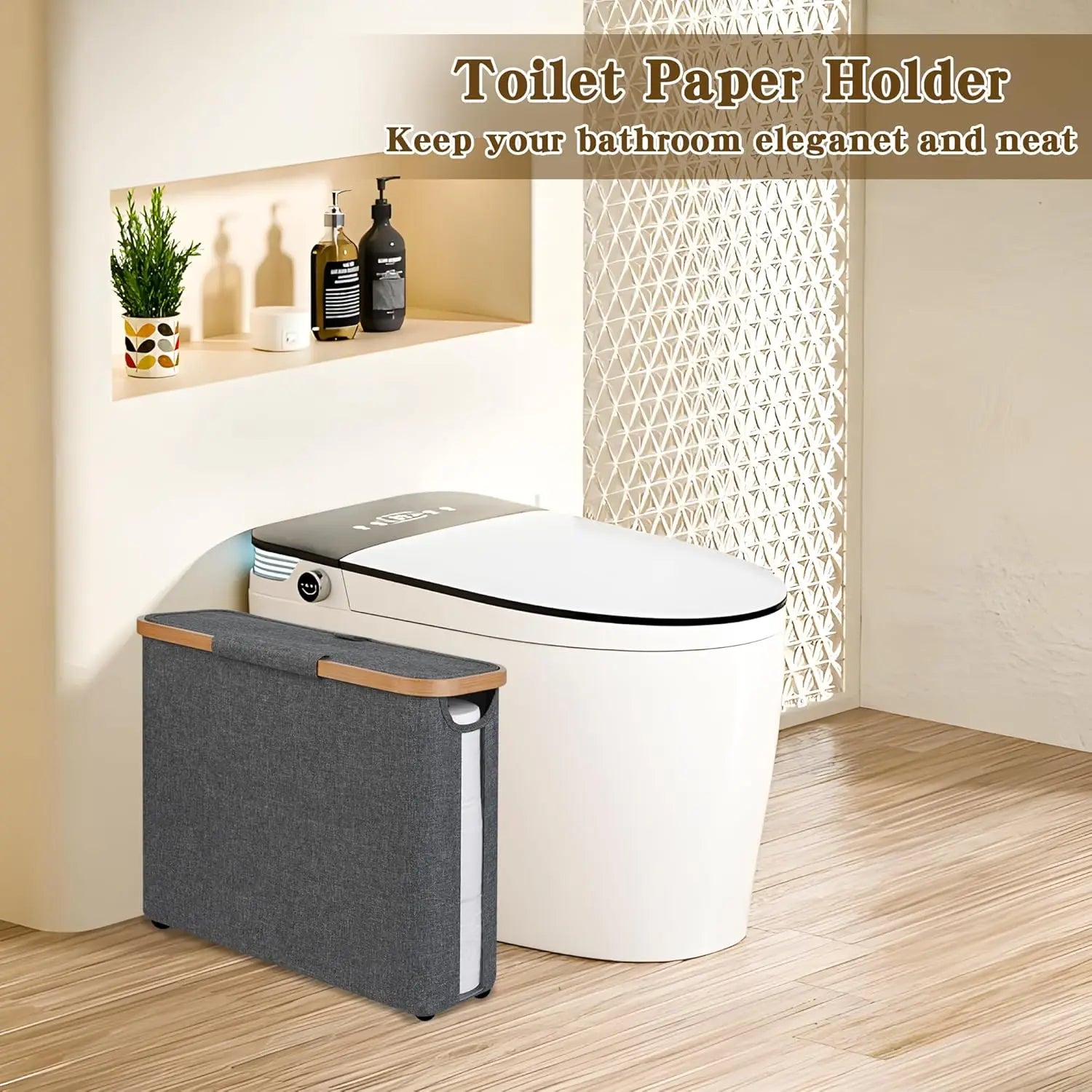 Toilet Paper Storage Basket with Lid Holds 12 Roll Paper Foldable Large Capacity Toilet Paper Holder