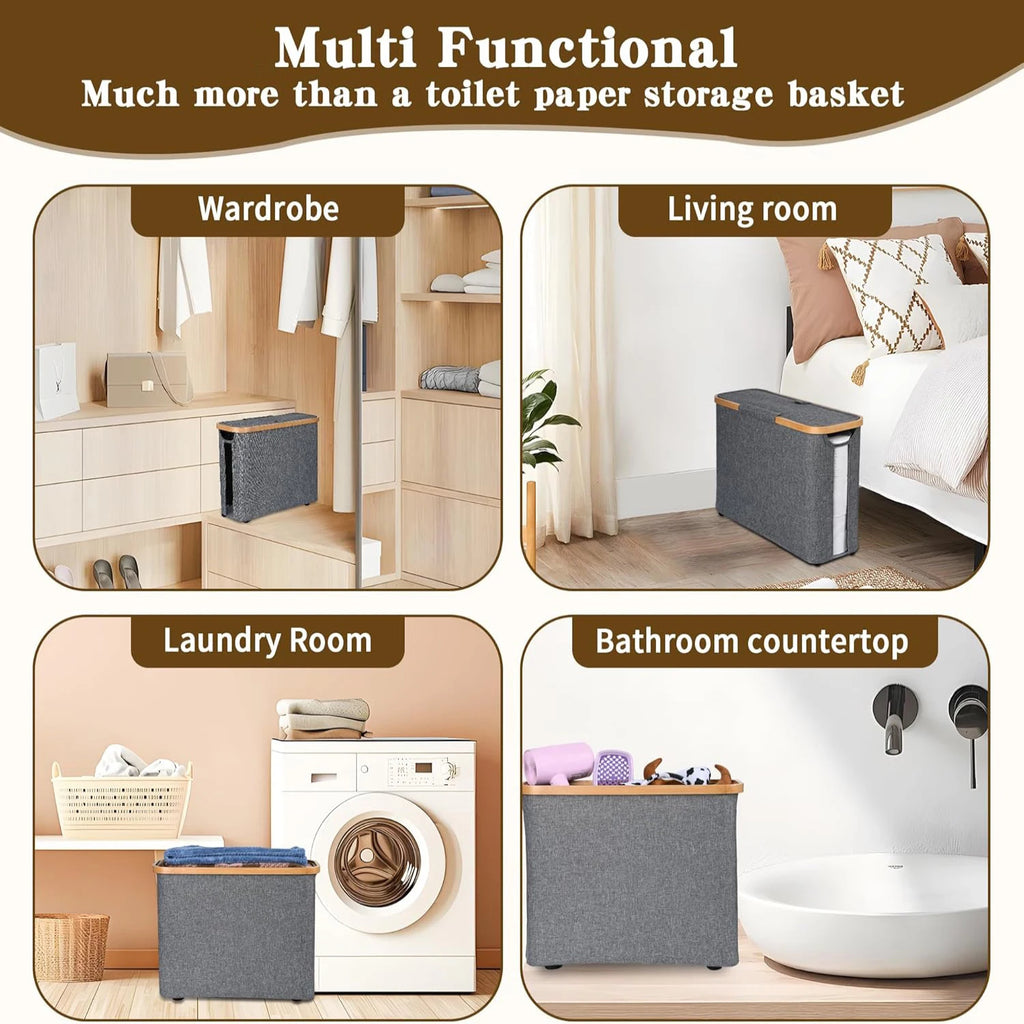 Toilet Paper Storage Basket with Lid Holds 12 Roll Paper Foldable Large Capacity Toilet Paper Holder