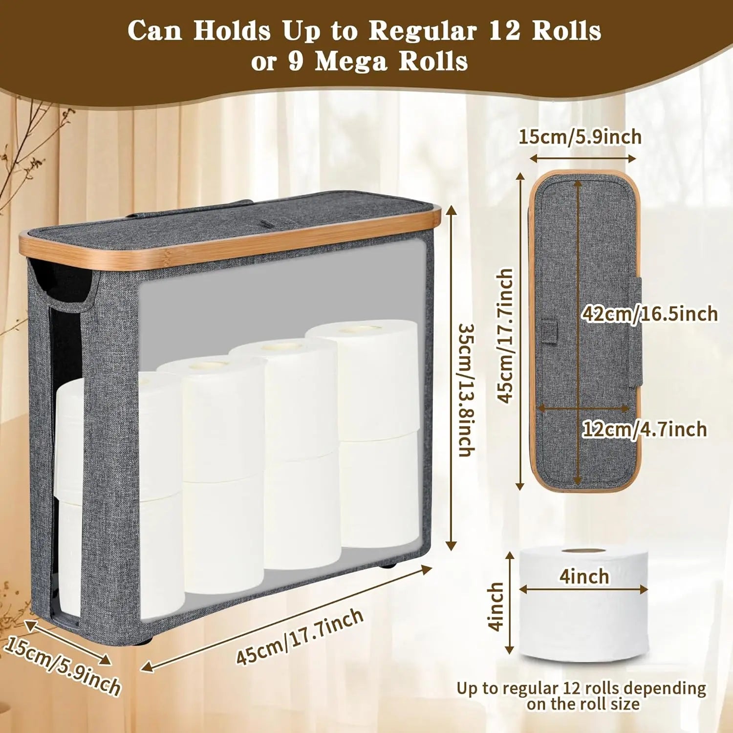Toilet Paper Storage Basket with Lid Holds 12 Roll Paper Foldable Large Capacity Toilet Paper Holder