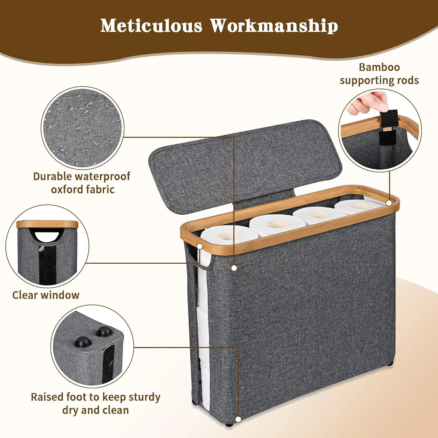 Toilet Paper Storage Basket with Lid Holds 12 Roll Paper Foldable Large Capacity Toilet Paper Holder