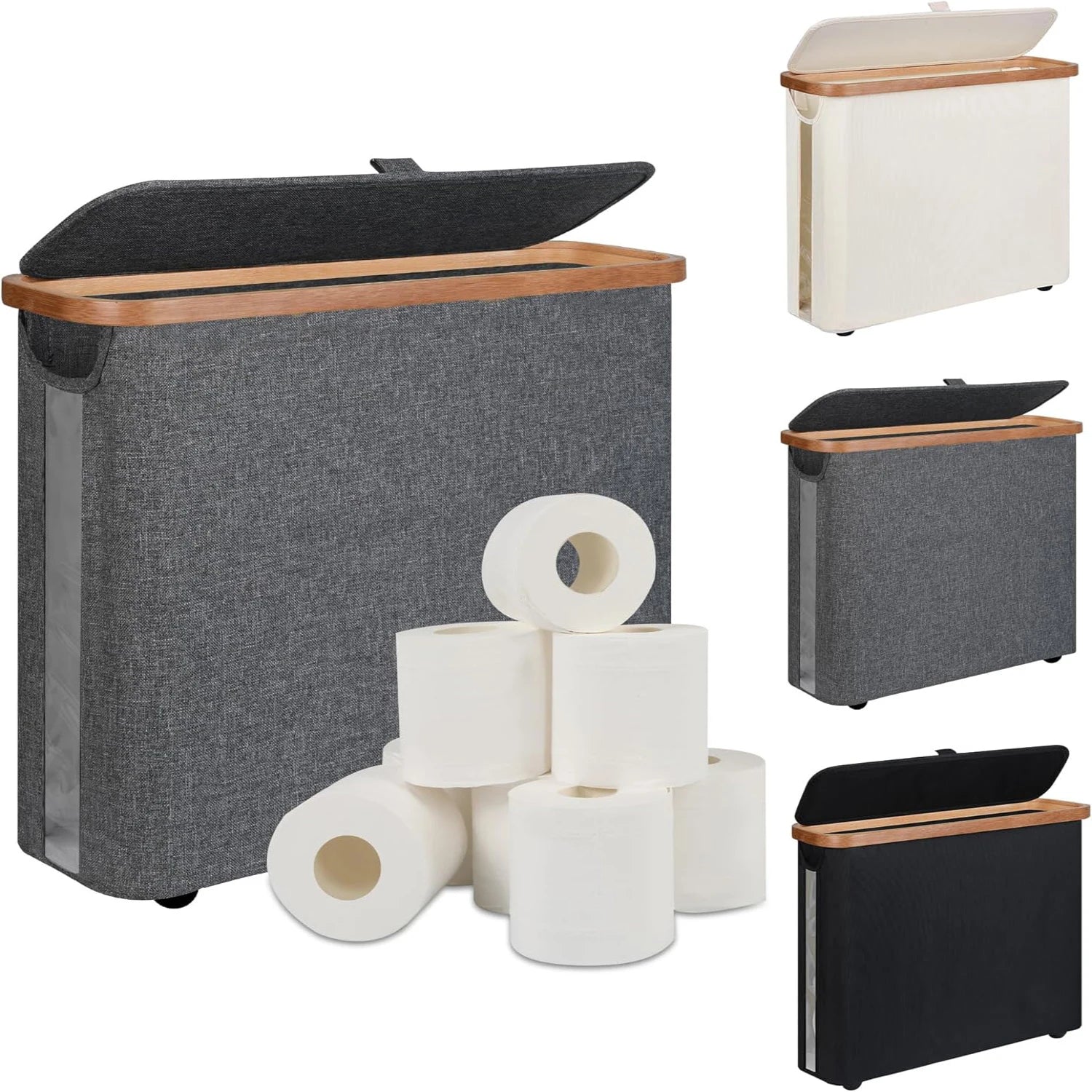 Toilet Paper Storage Basket with Lid Holds 12 Roll Paper Foldable Large Capacity Toilet Paper Holder