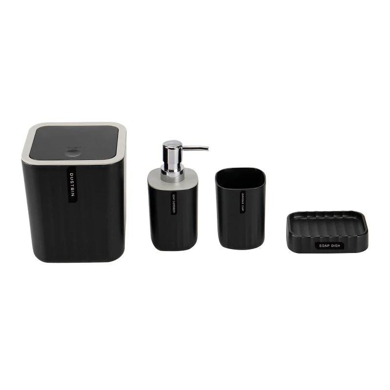 4pcs/set Bathroom Accessories Set, Includes Desktop Trash Can, Soap Dispenser, Toothbrush Holder, Toothbrush Cup, Giftift