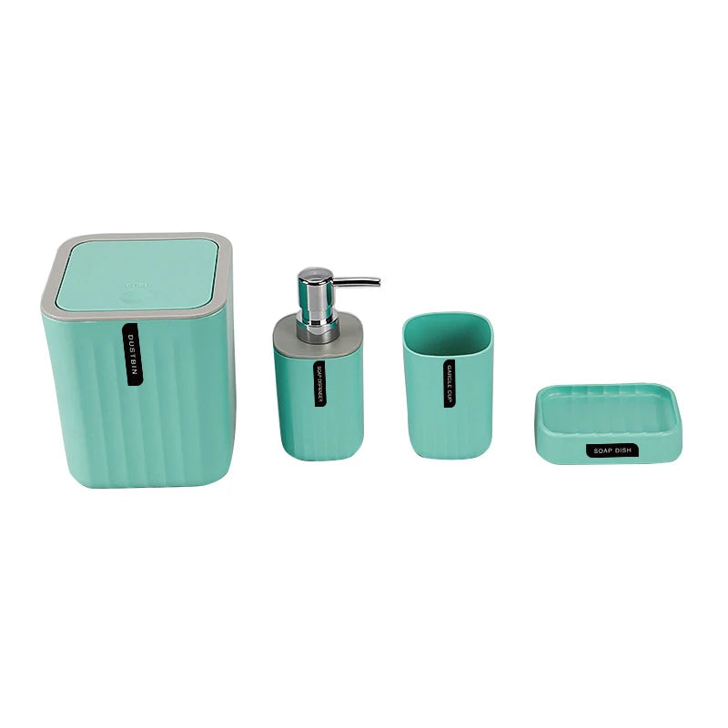 4pcs/set Bathroom Accessories Set, Includes Desktop Trash Can, Soap Dispenser, Toothbrush Holder, Toothbrush Cup, Giftift