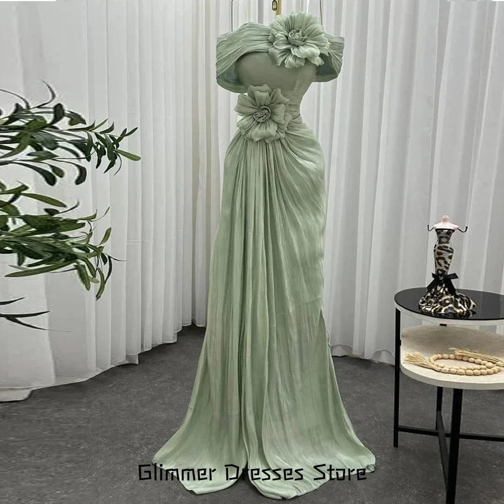 Fashion Off the Shoulder Short Sleeves Evening Dress Customized Mermaid High Quality Celebrity Gowns Sweep Train Party Dress
