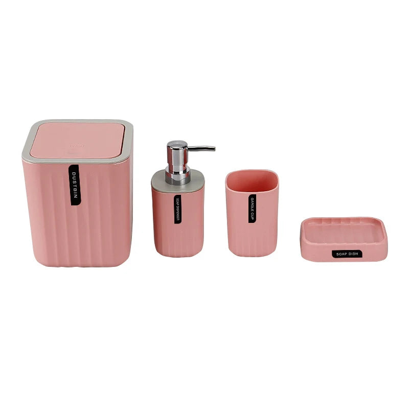 4pcs/set Bathroom Accessories Set, Includes Desktop Trash Can, Soap Dispenser, Toothbrush Holder, Toothbrush Cup, Giftift