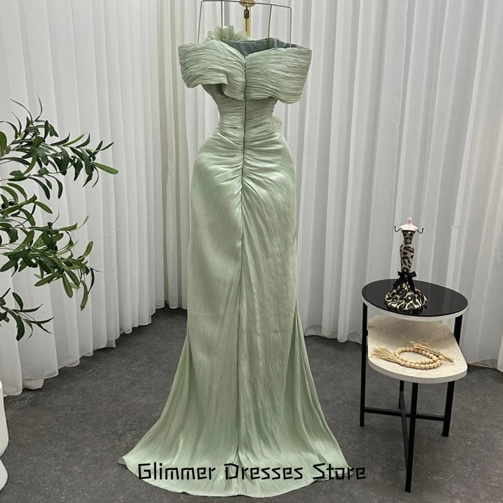Fashion Off the Shoulder Short Sleeves Evening Dress Customized Mermaid High Quality Celebrity Gowns Sweep Train Party Dress