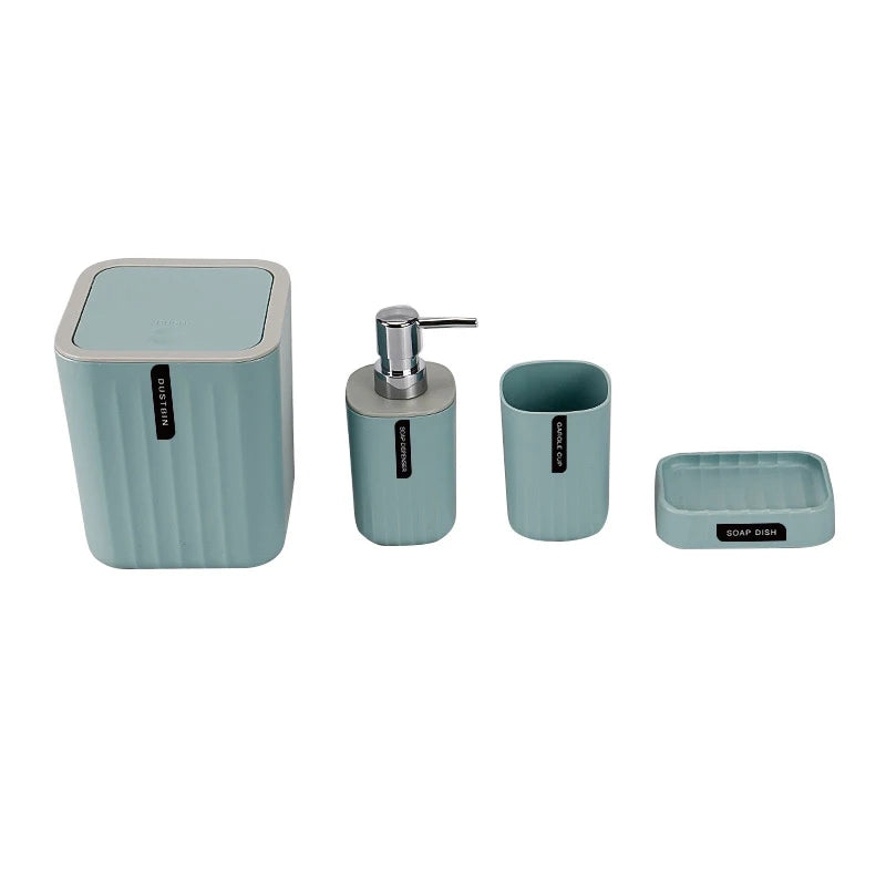 4pcs/set Bathroom Accessories Set, Includes Desktop Trash Can, Soap Dispenser, Toothbrush Holder, Toothbrush Cup, Giftift