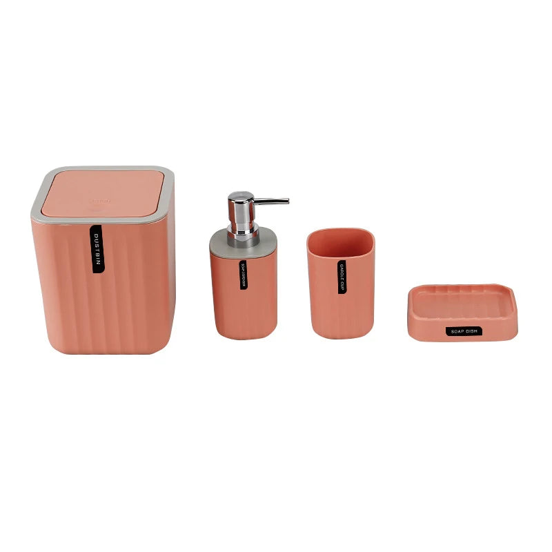 4pcs/set Bathroom Accessories Set, Includes Desktop Trash Can, Soap Dispenser, Toothbrush Holder, Toothbrush Cup, Giftift