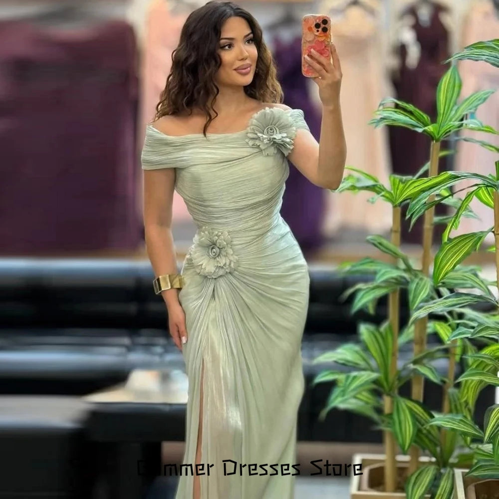 Fashion Off the Shoulder Short Sleeves Evening Dress Customized Mermaid High Quality Celebrity Gowns Sweep Train Party Dress
