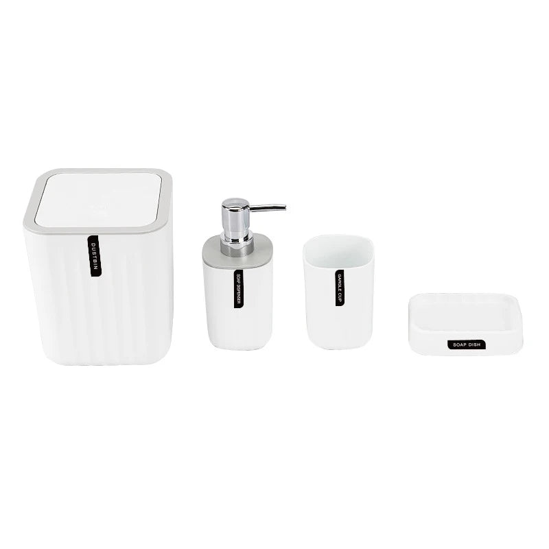 4pcs/set Bathroom Accessories Set, Includes Desktop Trash Can, Soap Dispenser, Toothbrush Holder, Toothbrush Cup, Giftift