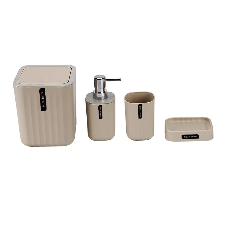 4pcs/set Bathroom Accessories Set, Includes Desktop Trash Can, Soap Dispenser, Toothbrush Holder, Toothbrush Cup, Giftift