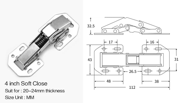 4PCS NAIERDI 3 Inch Cabinet Hydraulic Hinge 90 Degree No-Drilling Hole Cupboard Door Soft Close Hinges 4 Inch Furniture Hinge