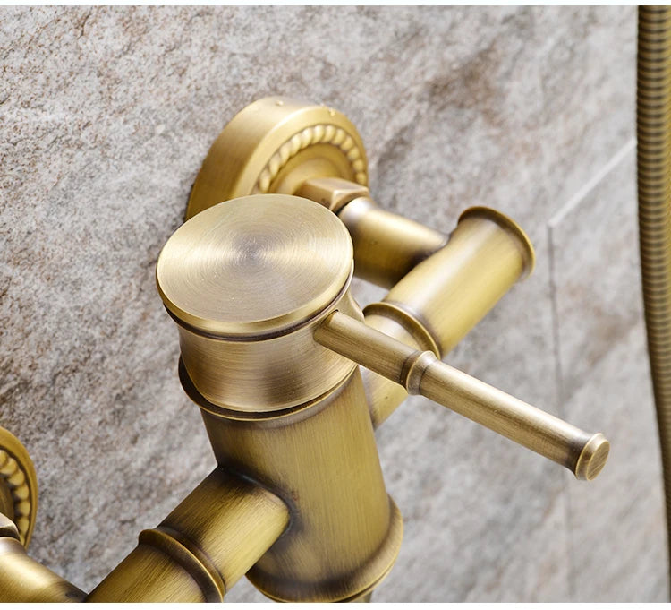 Bathroom Bamboo Bath Shower Faucets Set Bathtub Faucet Water Mixer Crane Tap Antique Bronze Finished with Hand Shower EL740
