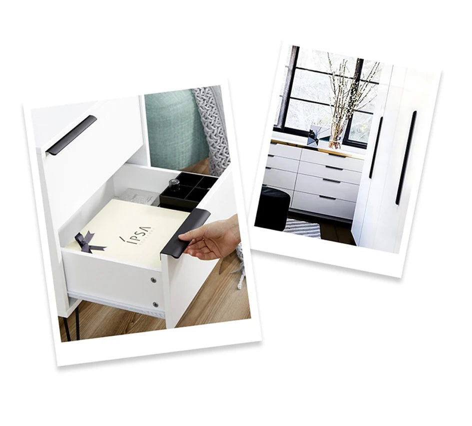 Hidden Furniture Drawer Handles Kitchen Cabinet Door Black Handle Aluminum Alloy Modern Style Finger Edge Wardrobe Pulls
