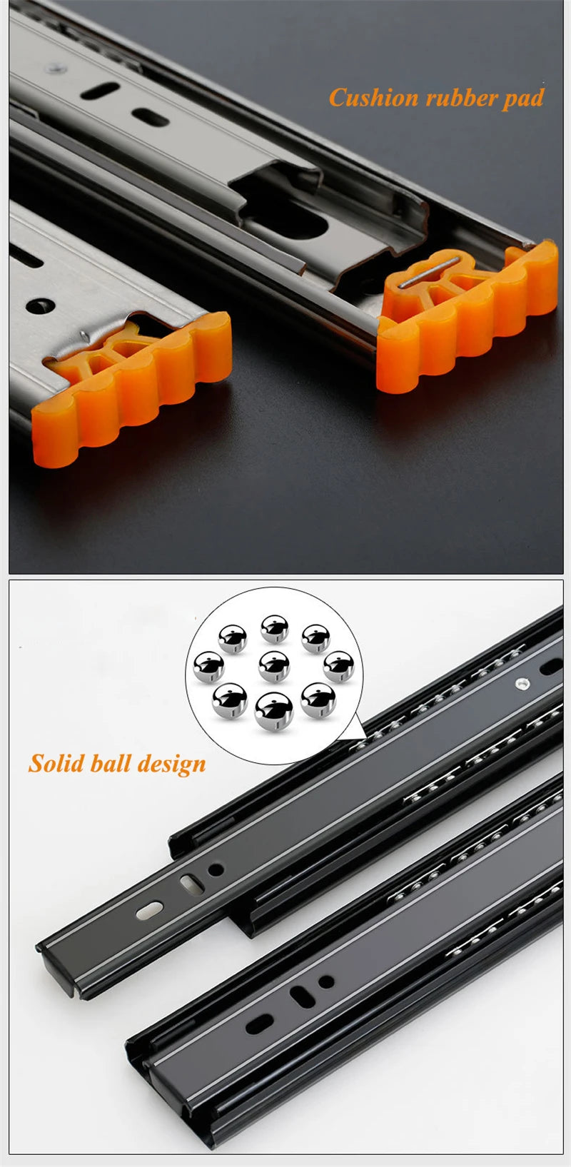 25cm-50cm Stainless Steel Cabinet Slides Soft Close Three-Section Drawer Rails Drawer Slides Buffer Damper Rails Hardware Slide