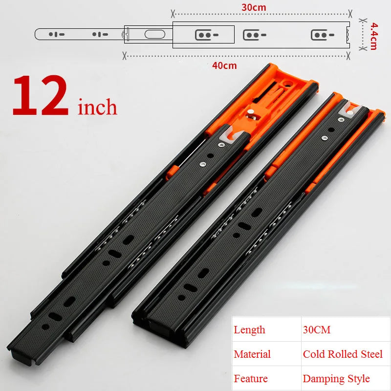 25cm-50cm Stainless Steel Cabinet Slides Soft Close Three-Section Drawer Rails Drawer Slides Buffer Damper Rails Hardware Slide