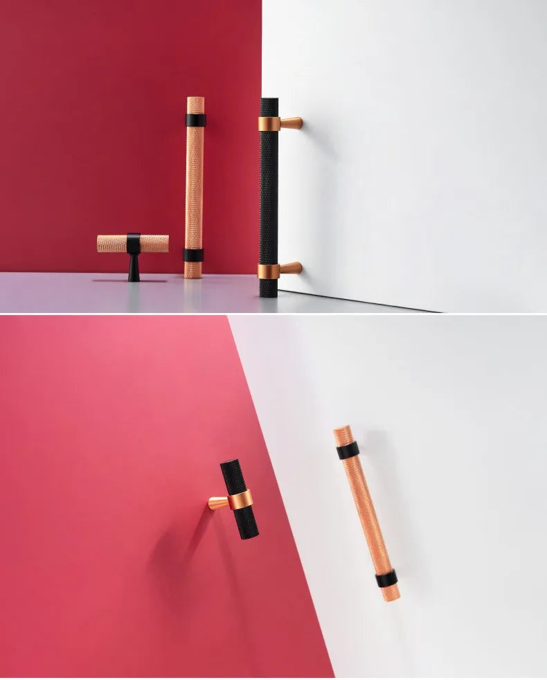 Dooroom Brass Knurled Furniture Handles Modern Copper Black Pulls Cupboard Wardrobe Dresser Shoe Box Drawer Cabinet Handles Knob