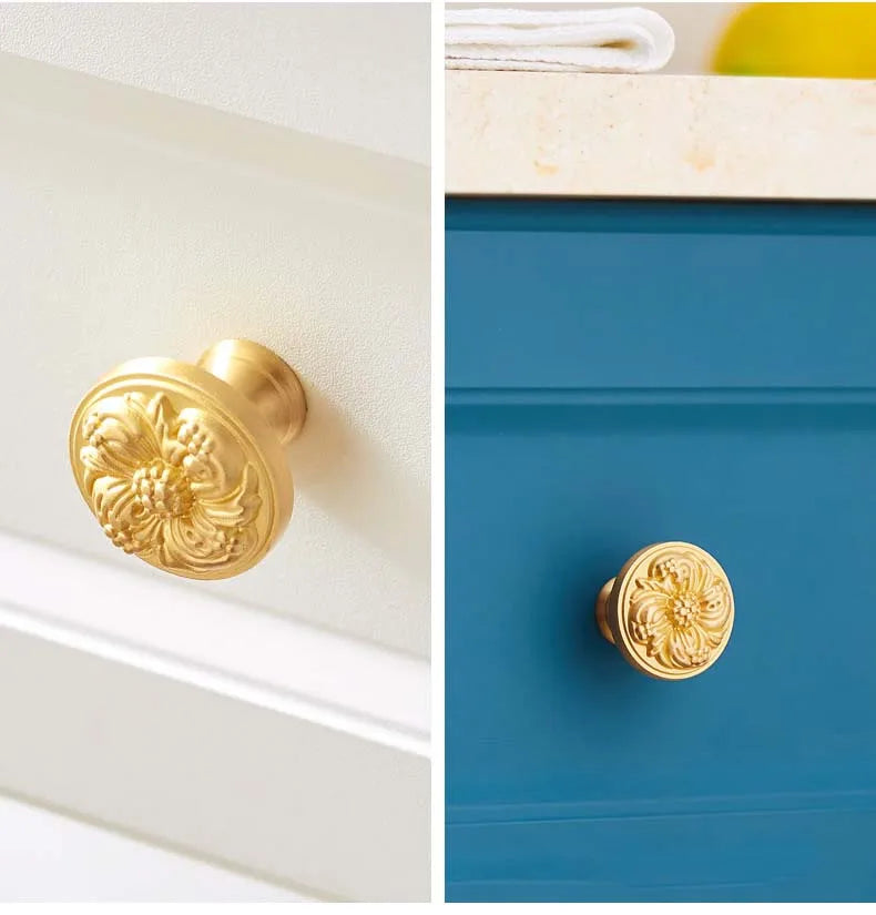 Solid Brass Door Handle Light Luxury Simple Gold European Drawer Kitchen Shoe Cabinet Wardrobe Handles Bedroom Decor Gold Knobs