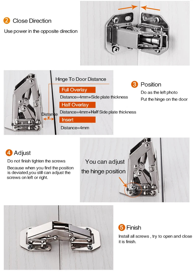 KAK 90 Degree Cabinet Hinges 3 Inch No-Drilling Hole Soft Close  Spring Hinge Cupboard Door Furniture Hardware With Screws