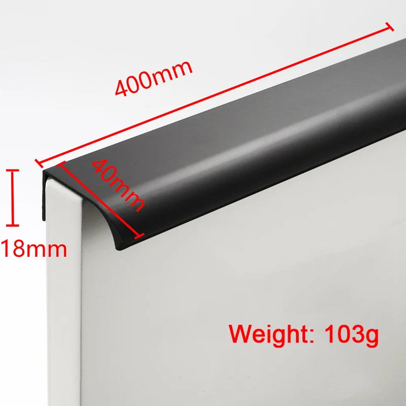 Hidden Furniture Drawer Handles Kitchen Cabinet Door Black Handle Aluminum Alloy Modern Style Finger Edge Wardrobe Pulls
