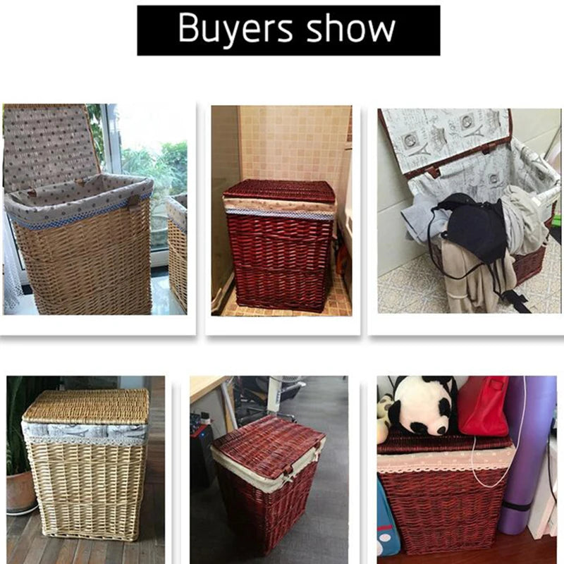 Willow Rattan Laundry Basket With Lid Dirty Laundry Storage Box Clothes Toy Storage Box Large 44x35x50cm
