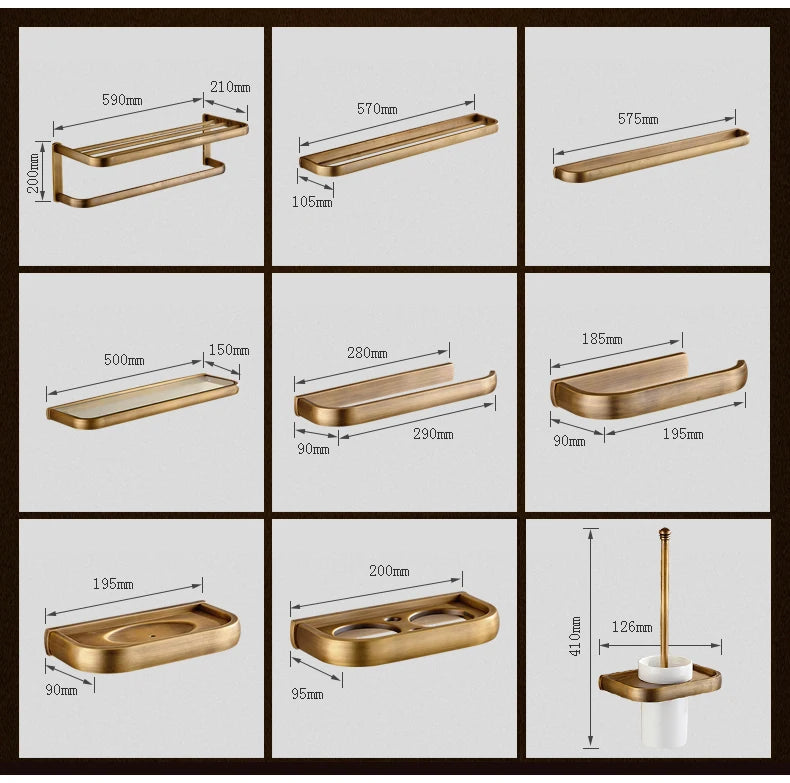 Soild brass antique bathroom accessories set towel bar shelf hook toilet paper rack brush holder mirror banheiro hardware