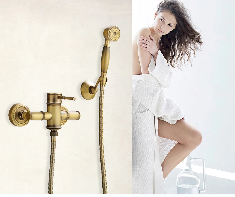 Bathroom Bamboo Bath Shower Faucets Set Bathtub Faucet Water Mixer Crane Tap Antique Bronze Finished with Hand Shower EL740