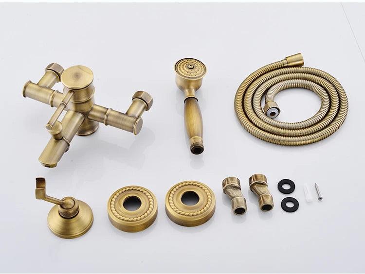 Bathroom Bamboo Bath Shower Faucets Set Bathtub Faucet Water Mixer Crane Tap Antique Bronze Finished with Hand Shower EL740