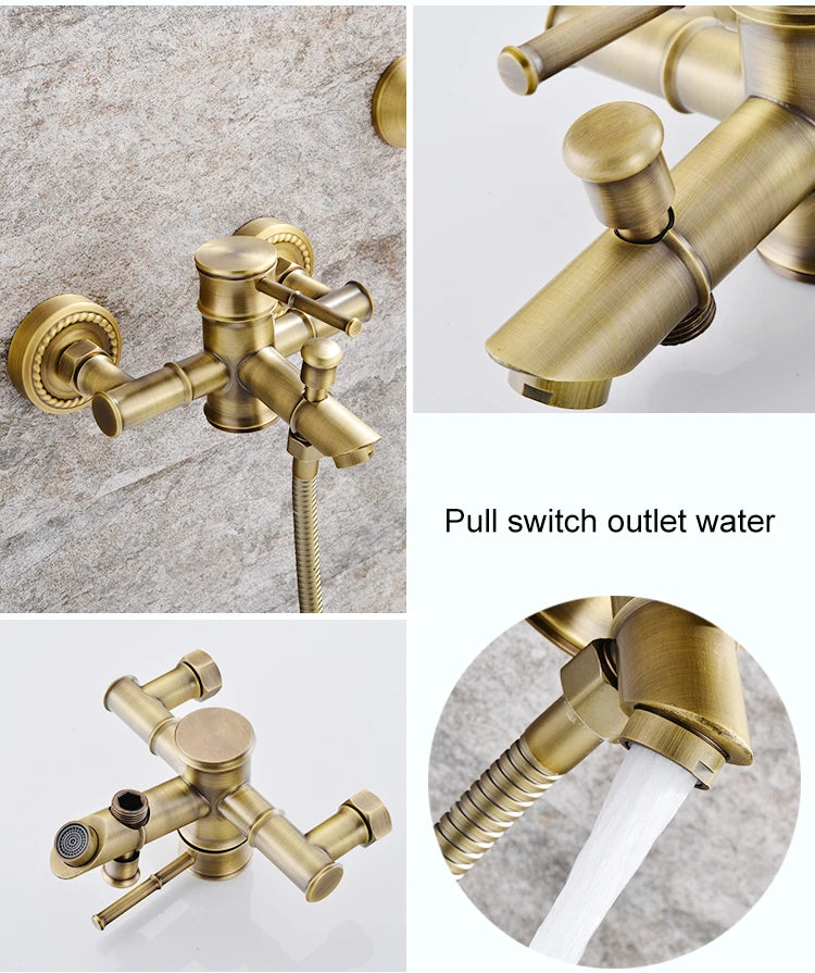 Bathroom Bamboo Bath Shower Faucets Set Bathtub Faucet Water Mixer Crane Tap Antique Bronze Finished with Hand Shower EL740