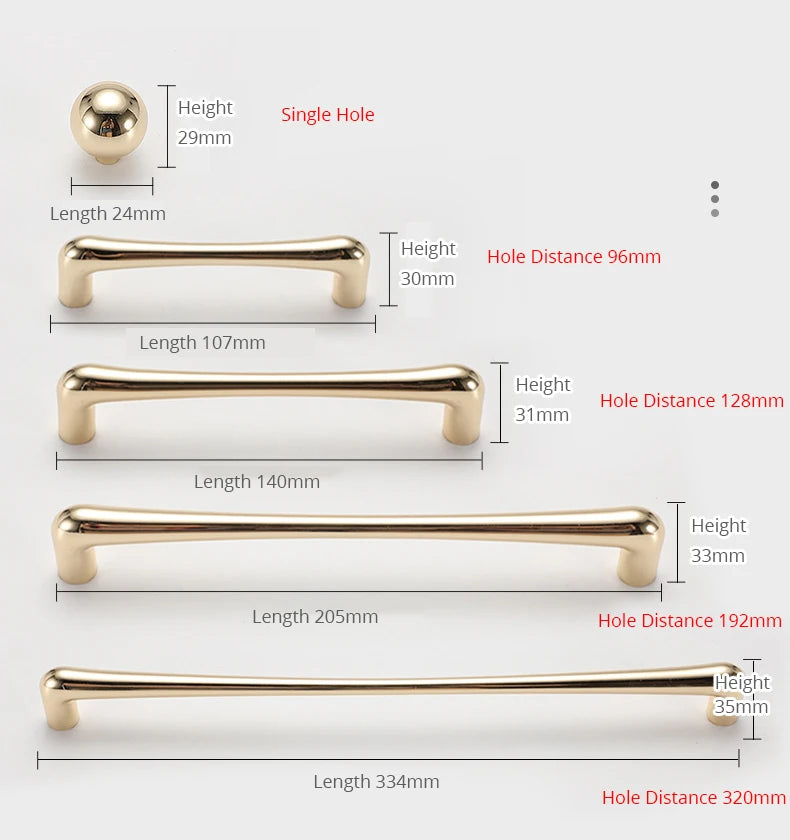 KAK European Style Bright Gold Cabinet Handles Drawer Knobs Kitchen Handle Cupboard Door Pulls Furniture Handle Cabinet Hardware