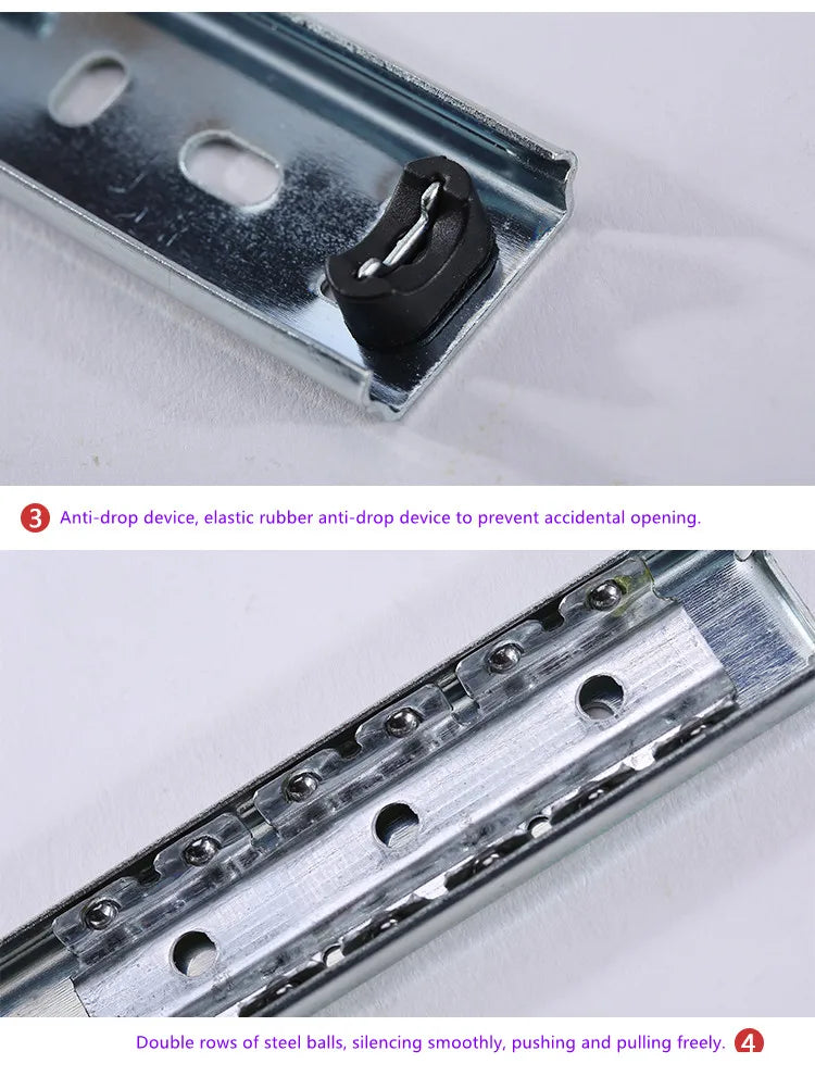Width 27mm Drawer Track Guide Computer Desk Keyboard Tray Two Slides Mute Ball 2 Section Rail