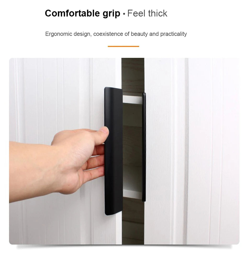 Hidden Furniture Drawer Handles Kitchen Cabinet Door Black Handle Aluminum Alloy Modern Style Finger Edge Wardrobe Pulls