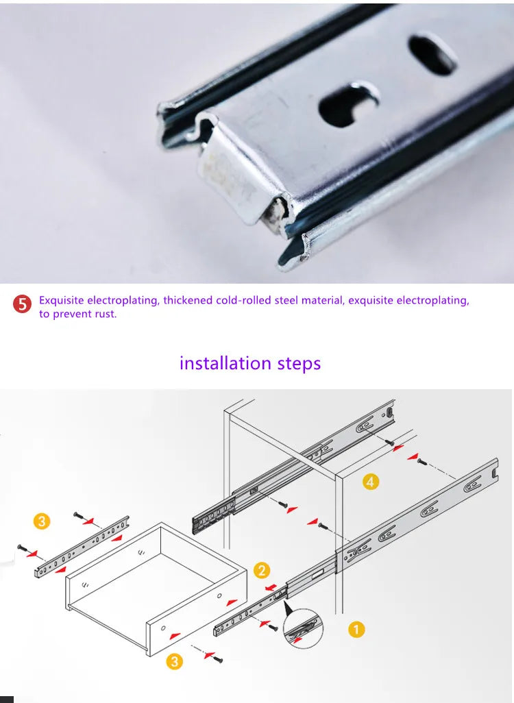 Width 27mm Drawer Track Guide Computer Desk Keyboard Tray Two Slides Mute Ball 2 Section Rail