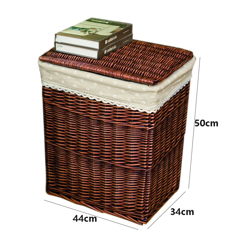 Willow Rattan Laundry Basket With Lid Dirty Laundry Storage Box Clothes Toy Storage Box Large 44x35x50cm