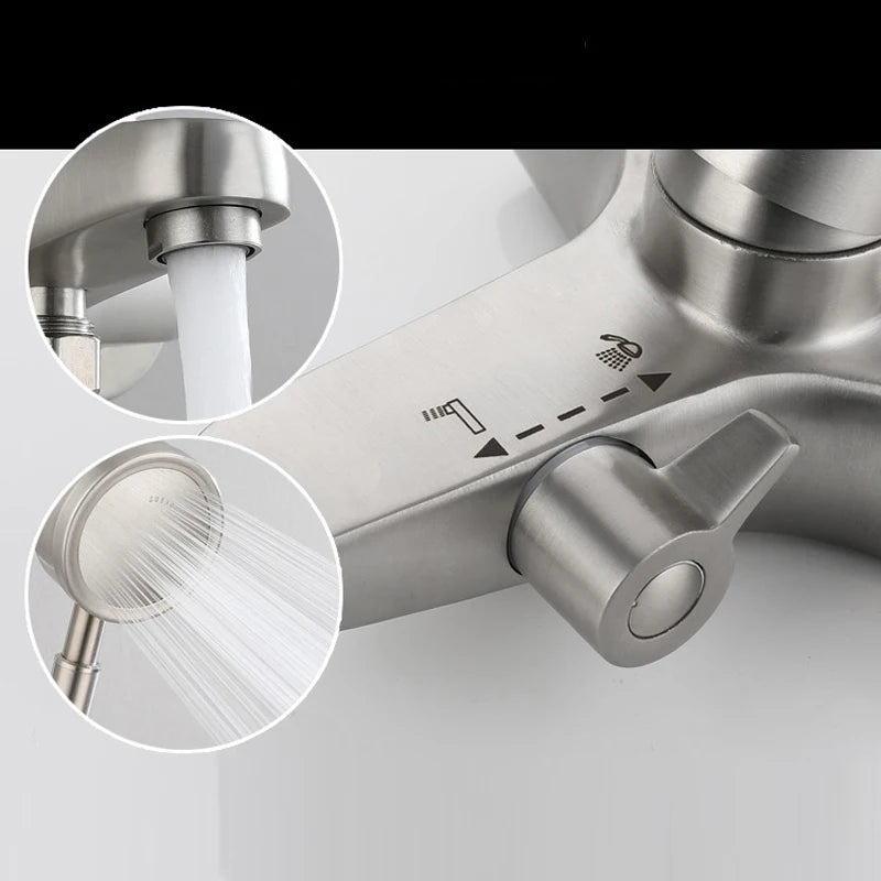 Bathroom Stainless Steel Basin Faucet Mixer Tap Bathtub Faucet Wall Hanging Hot and Cold Water Faucet Bathroom Accessories