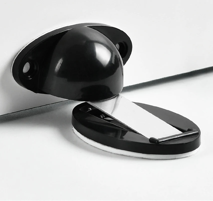 Door Stopper, Magnetic Door Stop White, Black Plastic Door Catch, Self Adhesive & Drilling Door Holder for Bedroom Bathroom