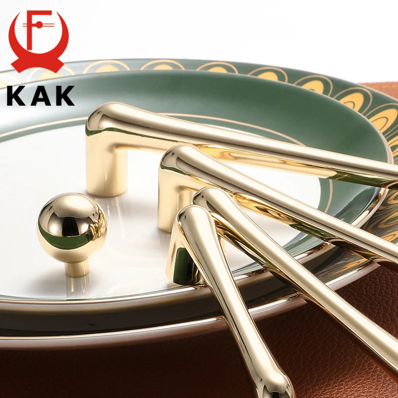 KAK European Style Bright Gold Cabinet Handles Drawer Knobs Kitchen Handle Cupboard Door Pulls Furniture Handle Cabinet Hardware