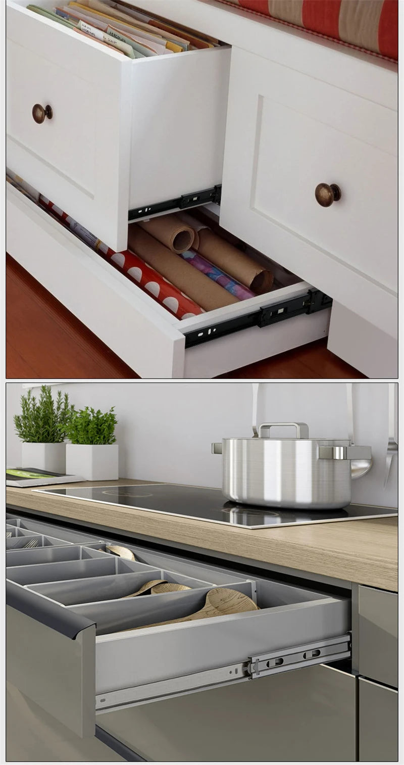 25cm-50cm Stainless Steel Cabinet Slides Soft Close Three-Section Drawer Rails Drawer Slides Buffer Damper Rails Hardware Slide