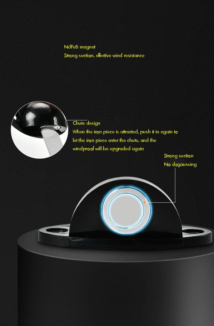 Door Stopper, Magnetic Door Stop White, Black Plastic Door Catch, Self Adhesive & Drilling Door Holder for Bedroom Bathroom
