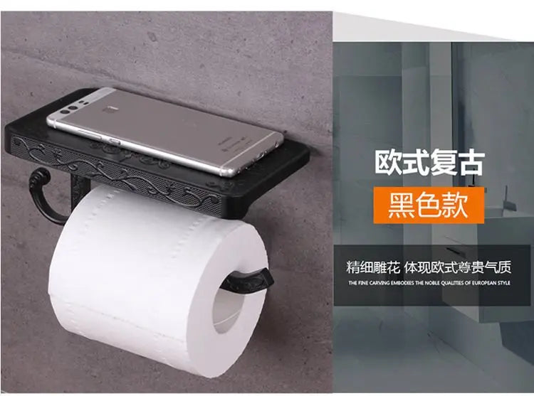 Bathroom Hardware Set  White Paper Mobile Phone Holder Space Aluminum Antique Roll Holder with Shelf Toilet Paper Box Wall Mount