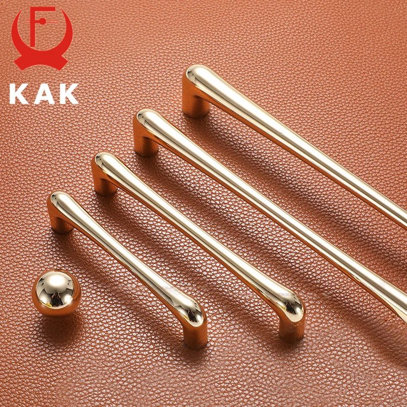 KAK European Style Bright Gold Cabinet Handles Drawer Knobs Kitchen Handle Cupboard Door Pulls Furniture Handle Cabinet Hardware