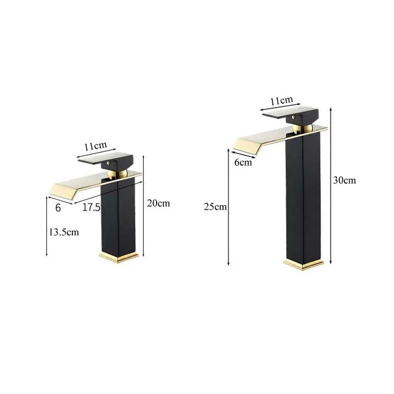 Waterfall Basin Faucet Deck Mounted Bathroom Sink Tap Black Gold Cold and Hot Water Mixer Tap Vanity Vessel Sink Brass Faucets