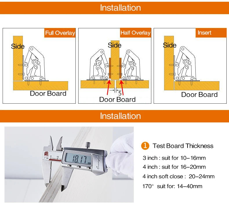KAK 90 Degree Cabinet Hinges 3 Inch No-Drilling Hole Soft Close  Spring Hinge Cupboard Door Furniture Hardware With Screws