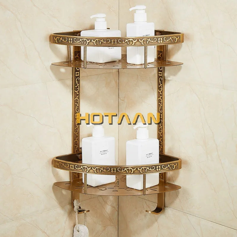 Bathroom shelf antique aluminum double layer bathroom corner shelf bathroom holder showeroom basket bathroom accessories